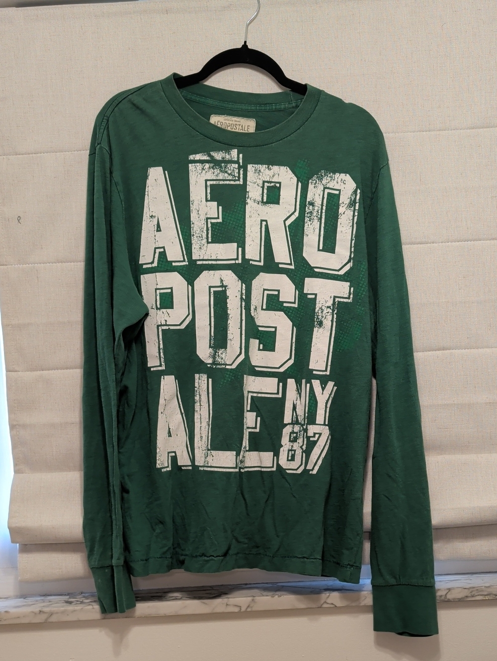 Aeropostale Men's Long Sleeve Graphic Tee - Forest Green with White Print